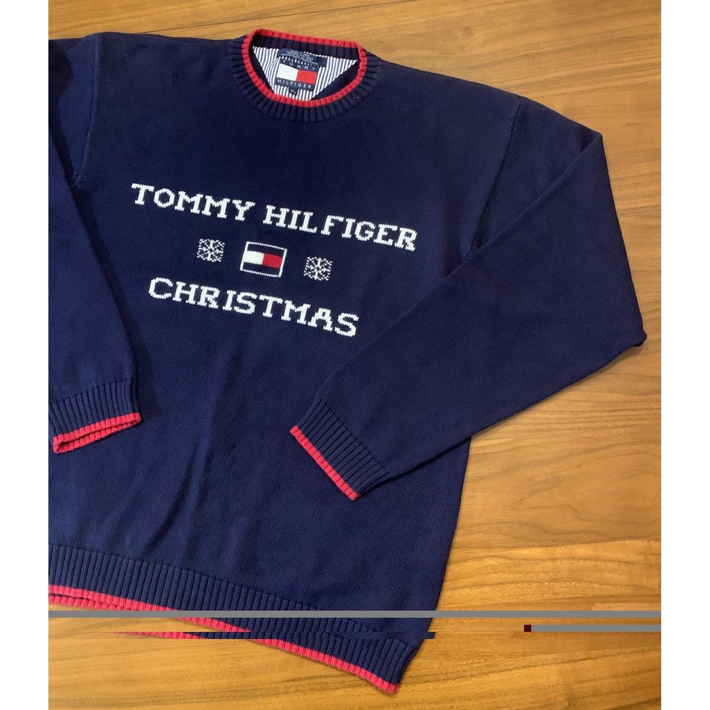 Vintage Tommy Hilfiger Christmas Knit Sweater Men XL 90s Holiday Winter Crewneck